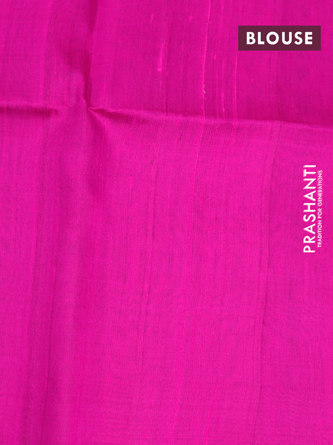 Pure raw silk saree black and pink with allover silver zari weaves in borderless style