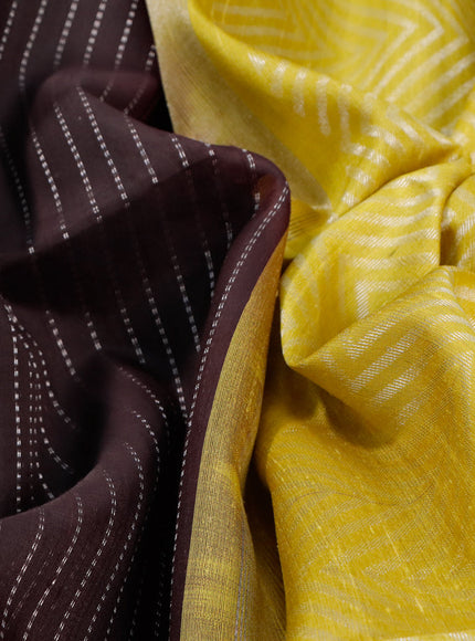 Pure raw silk saree deep wine shade and mustard shade with allover silver zari weaves in borderless style