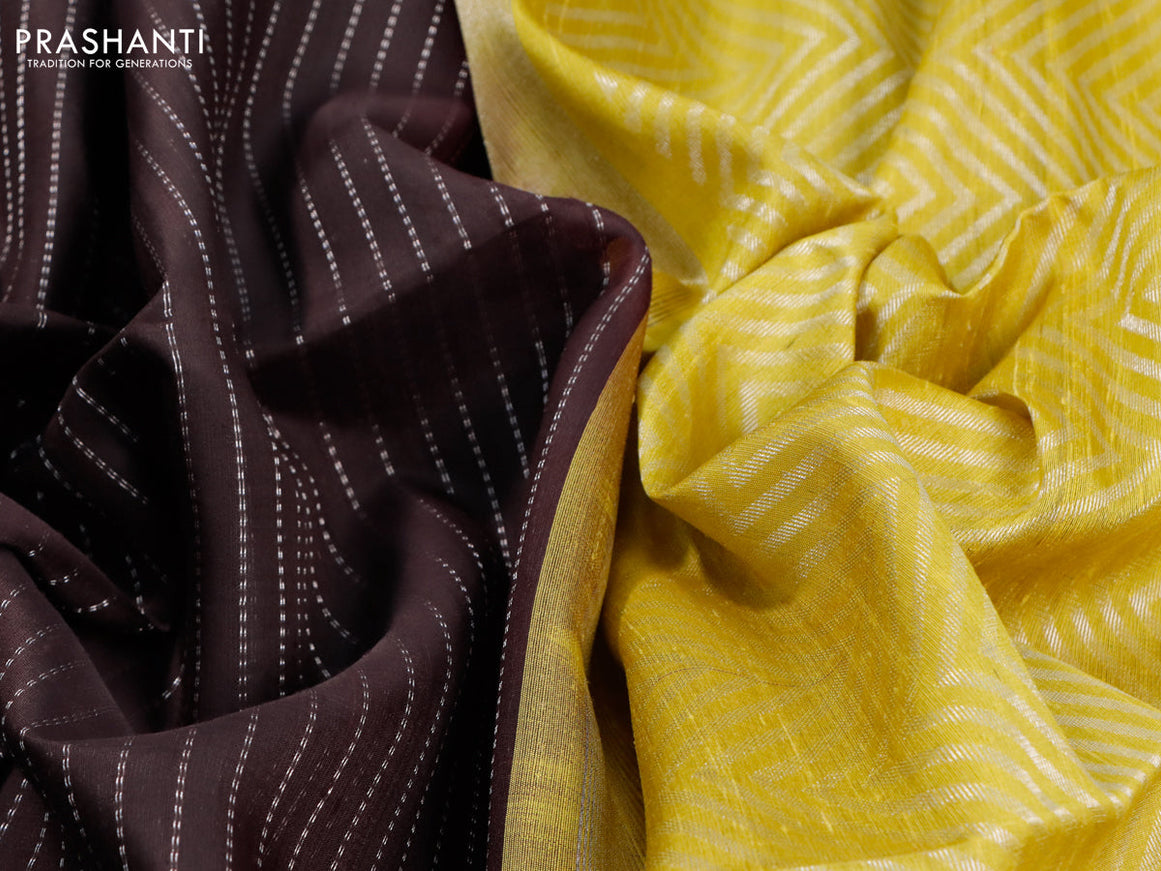 Pure raw silk saree deep wine shade and mustard shade with allover silver zari weaves in borderless style