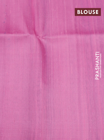 Pure raw silk saree green and light pink with allover silver zari weaves in borderless style