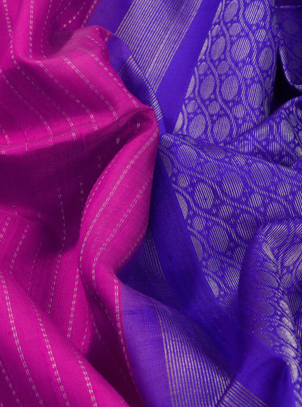 Pure raw silk saree pink and blue with allover silver zari weaves in borderless style