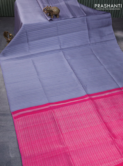 Pure raw silk saree grey and pink shade with allover silver zari weaves in borderless style