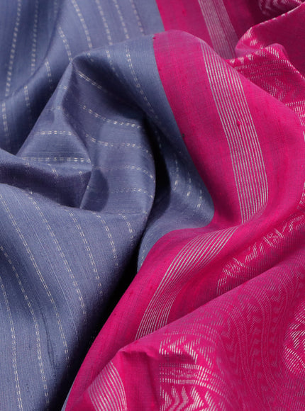 Pure raw silk saree grey and pink shade with allover silver zari weaves in borderless style