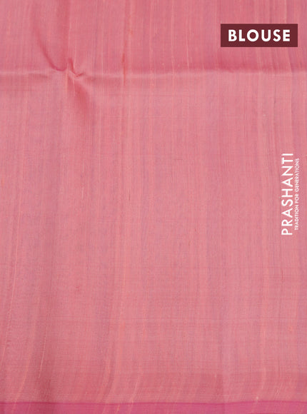 Pure raw silk saree royal blue and peach pink with allover silver zari weaves in borderless style