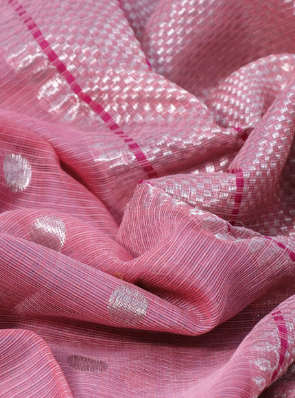 Pure zari kota silk saree peach pink and light blue with silver zari woven buttas and silver zari woven simple border