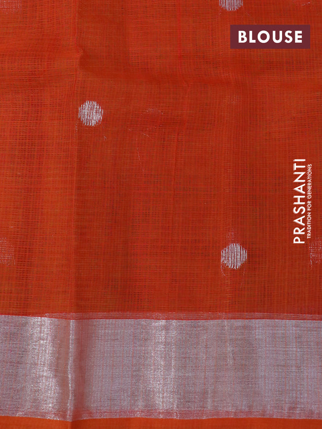 Pure zari kota silk saree yellow and orange with thread & silver zari woven buttas and silver zari woven border