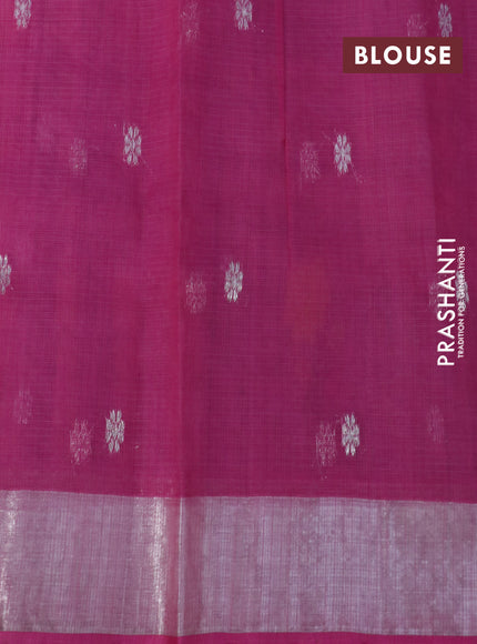 Pure zari kota silk saree light pink with thread & silver zari woven buttas and silver zari woven border