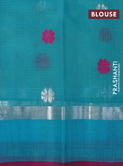 Pure zari kota silk saree pastel green and teal blue with silver zari woven buttas and silver zari woven simple border