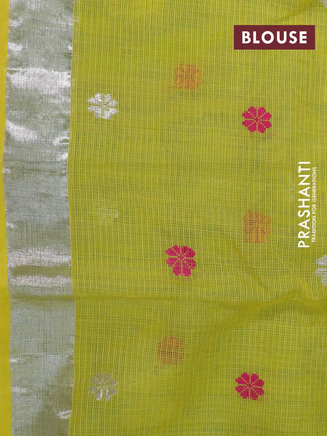 Pure zari kota silk saree light blue and yellow with silver zari woven buttas and silver zari woven border