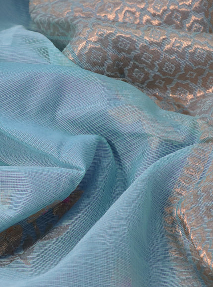 Pure zari kota silk saree pastel blue and pink with floral zari woven buttas and rettapet zari woven border