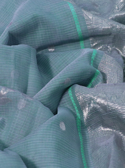 Pure zari kota silk saree grey and teal blue pink with silver zari woven buttas and silver zari woven simple border