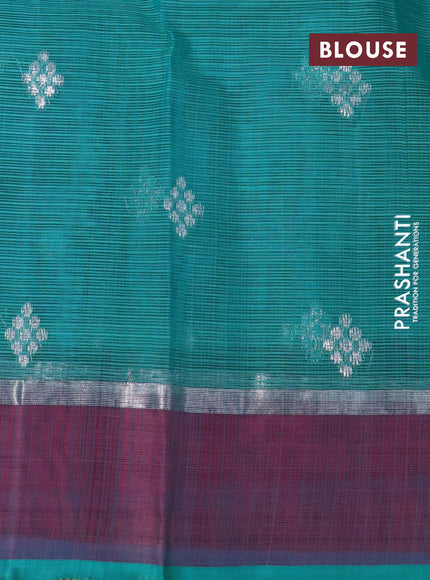 Pure zari kota silk saree grey and teal blue pink with silver zari woven buttas and silver zari woven simple border