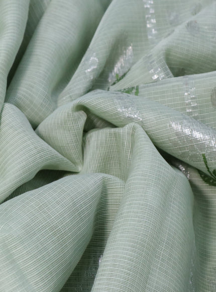 Pure zari kota silk saree pastel green shade and green with thread & silver zari woven buttas and silver zari woven simple border