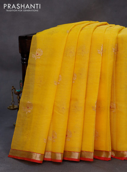 Pure zari kota silk saree yellow and red with zari woven buttas and zari woven border