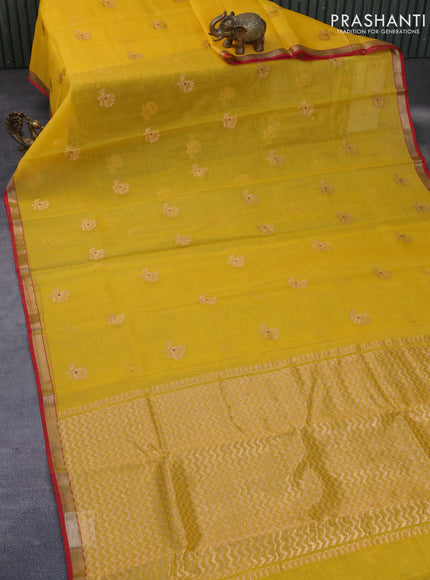 Pure zari kota silk saree yellow and red with zari woven buttas and zari woven border