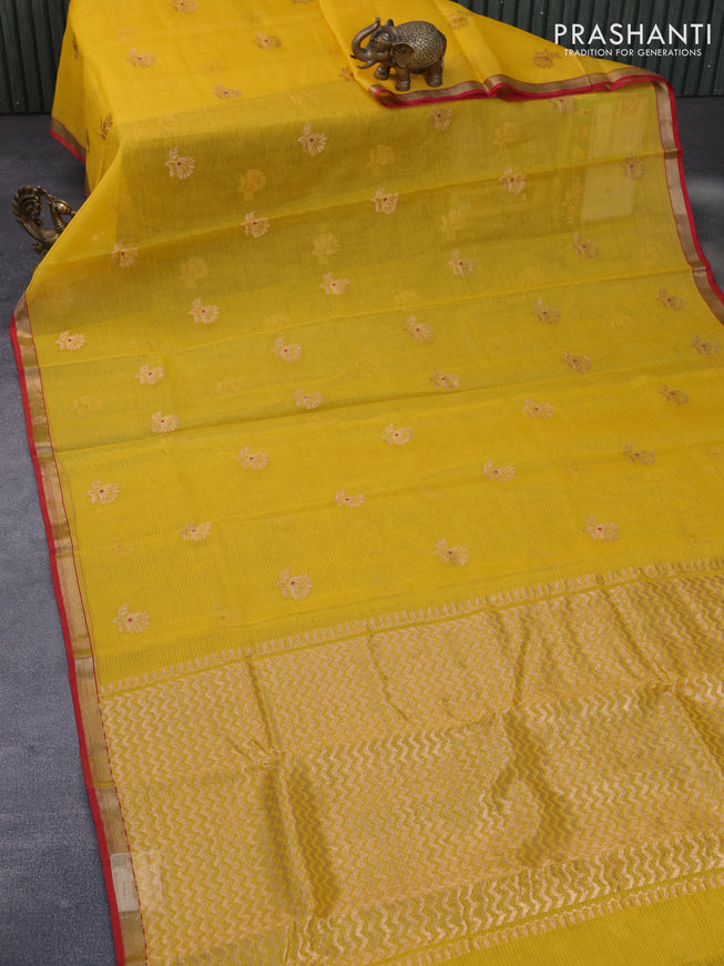 Pure zari kota silk saree yellow and red with zari woven buttas and zari woven border