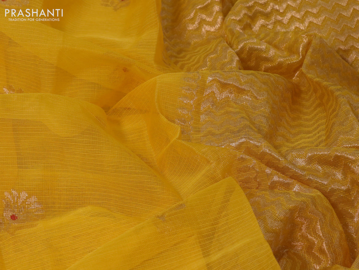 Pure zari kota silk saree yellow and red with zari woven buttas and zari woven border