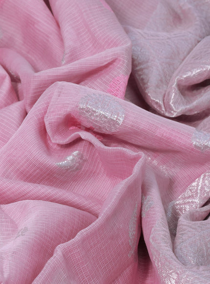 Pure zari kota silk saree baby pink and pink with thread & silver zari woven floral buttas and silver zari woven border