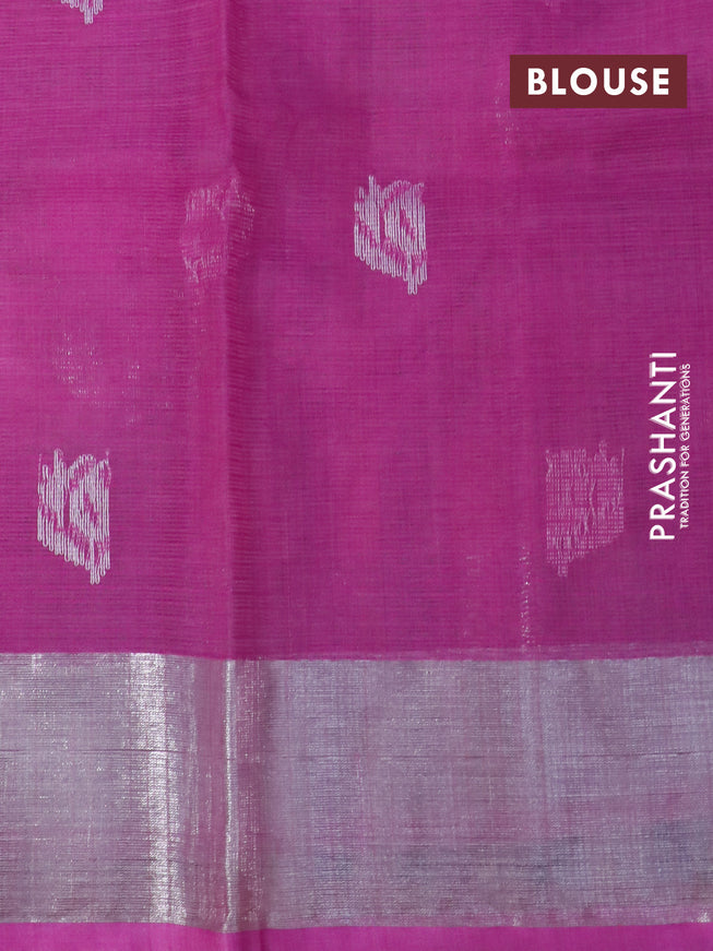 Pure zari kota silk saree baby pink and pink with thread & silver zari woven floral buttas and silver zari woven border