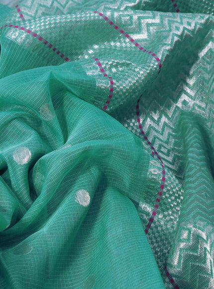 Pure zari kota silk saree pastel blue and pink with silver zari woven coin buttas and silver zari woven border