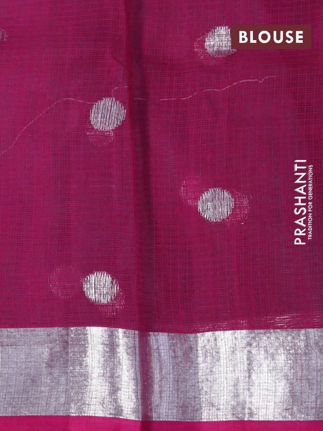 Pure zari kota silk saree pastel blue and pink with silver zari woven coin buttas and silver zari woven border