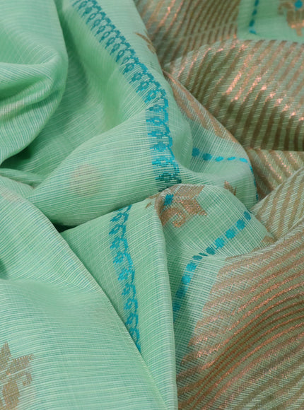 Pure zari kota silk saree pastel green and cs blue with thread & zari woven buttas and zari woven simple border