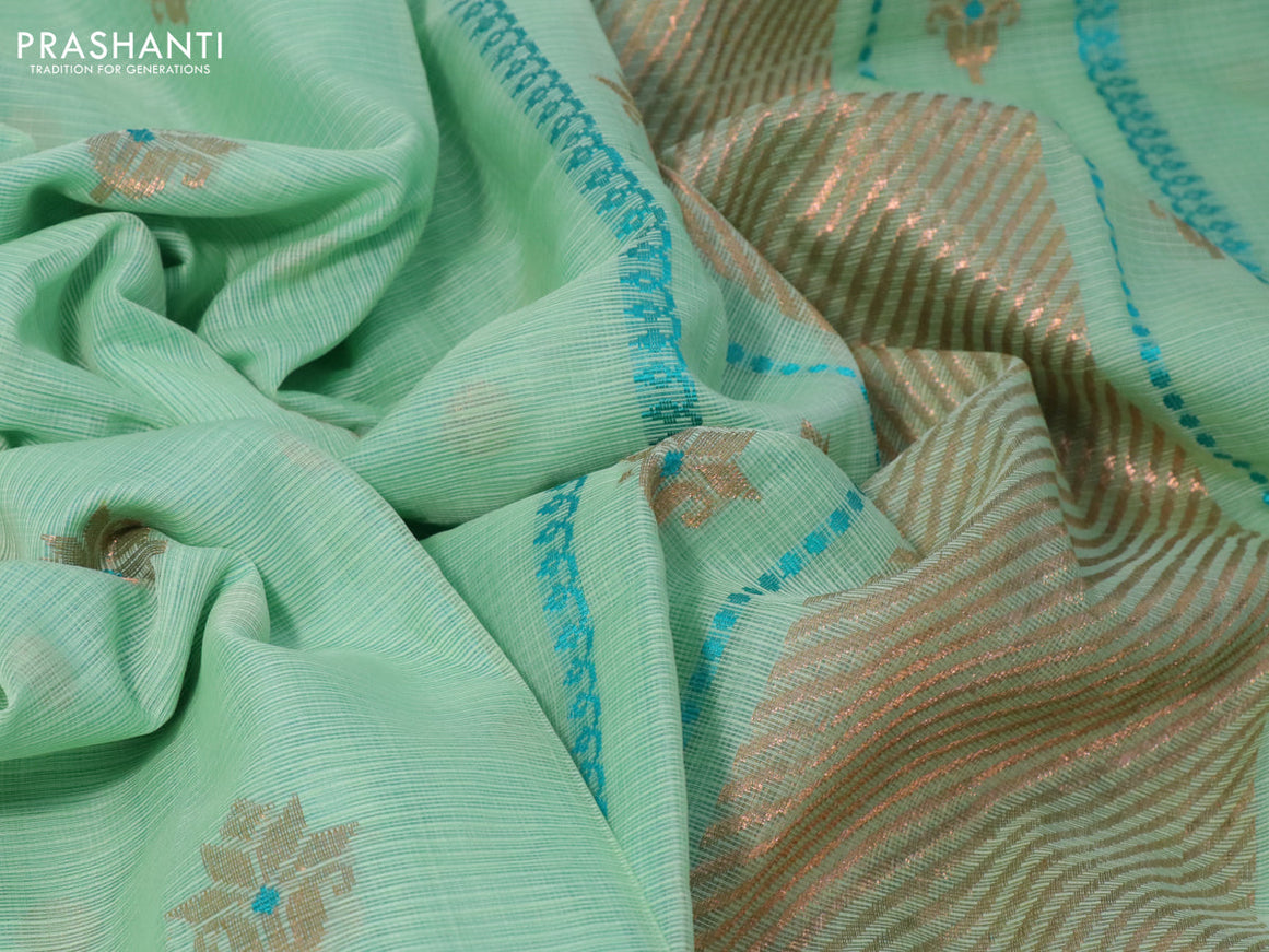 Pure zari kota silk saree pastel green and cs blue with thread & zari woven buttas and zari woven simple border