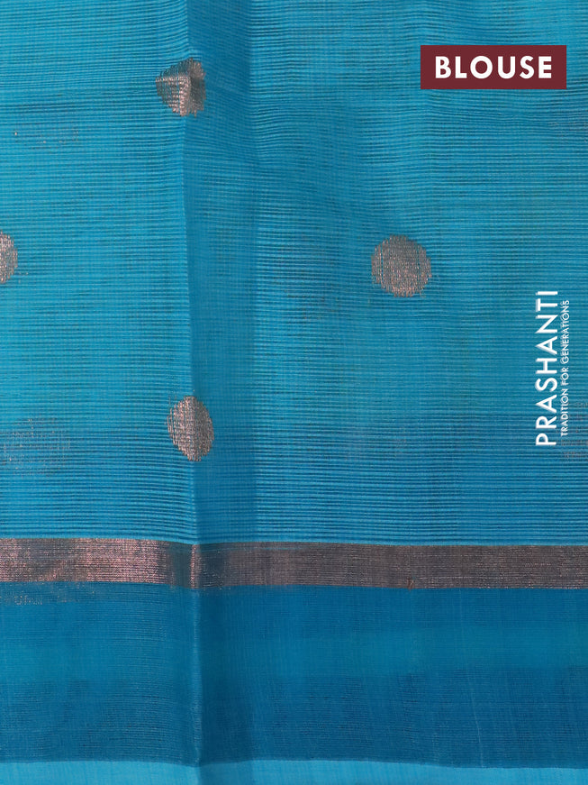 Pure zari kota silk saree pastel green and cs blue with thread & zari woven buttas and zari woven simple border