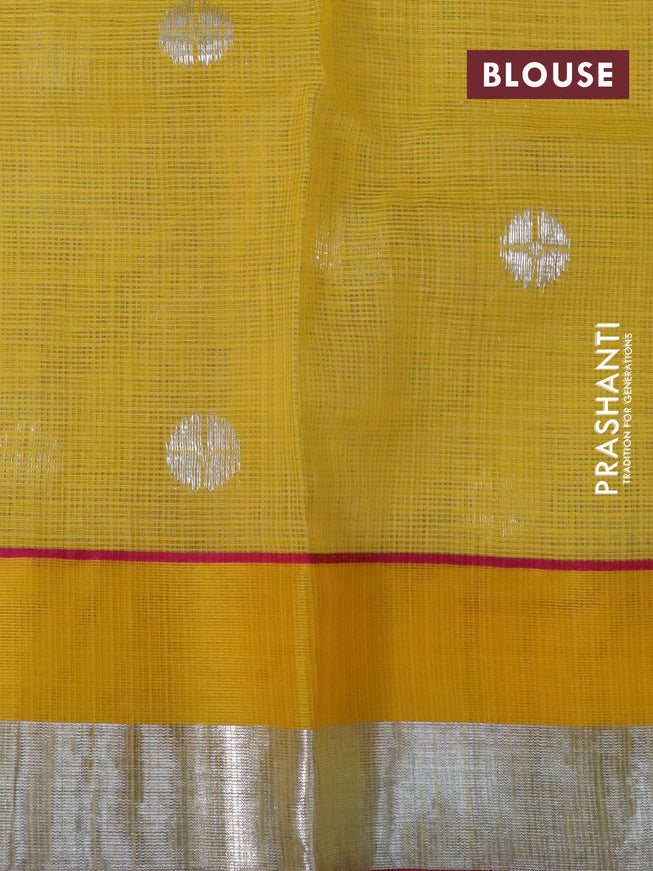 Pure zari kota silk saree cream and yellow with thread & silver zari woven floral buttas and silver zari woven border