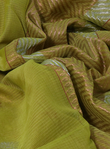 Pure zari kota silk saree light green and maroon with silver & copper zari woven buttas and silver zari woven border