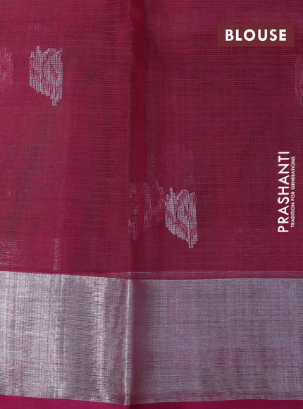 Pure zari kota silk saree pastel green and pink with floral silver zari woven buttas and silver zari woven border