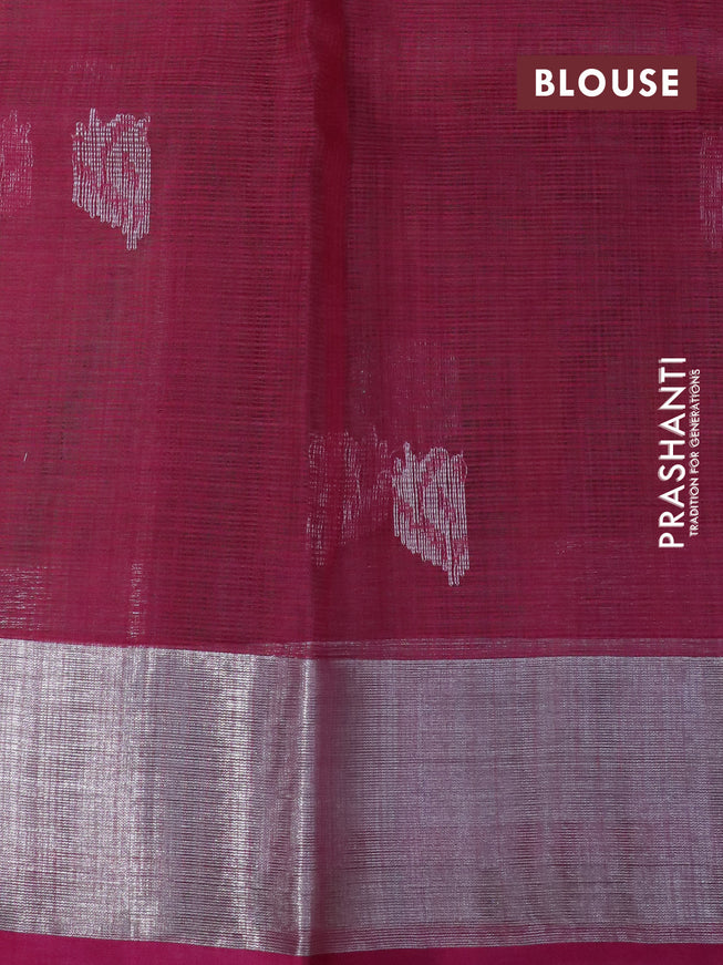 Pure zari kota silk saree pastel green and pink with floral silver zari woven buttas and silver zari woven border