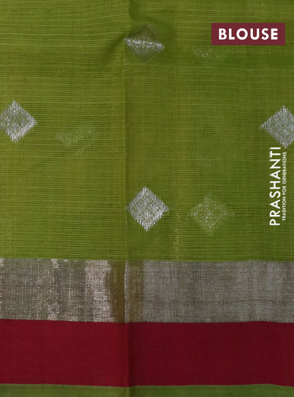 Pure zari kota silk saree beige and light green with allover silver zari weaves & buttas and silver zari woven simple border