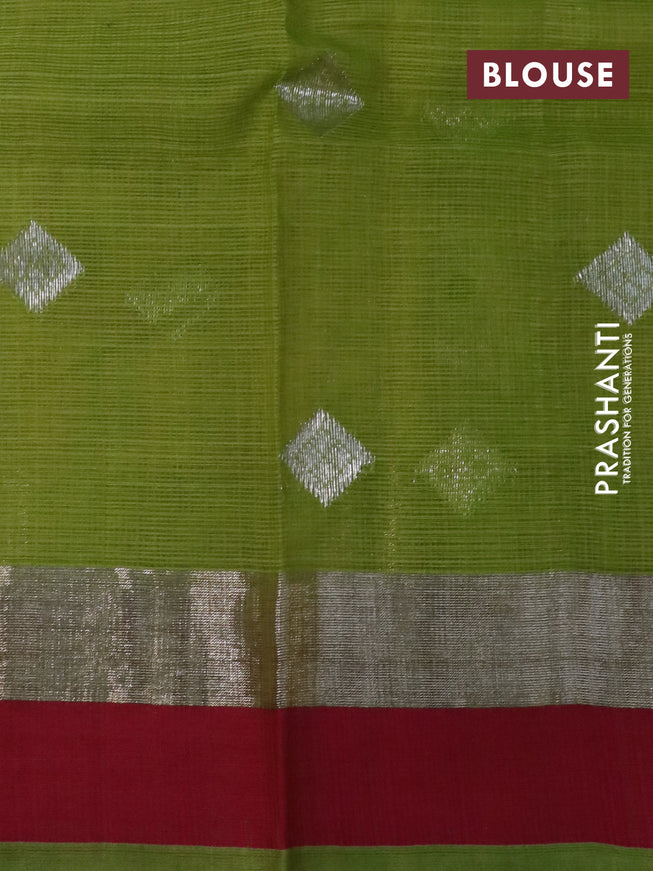 Pure zari kota silk saree beige and light green with allover silver zari weaves & buttas and silver zari woven simple border