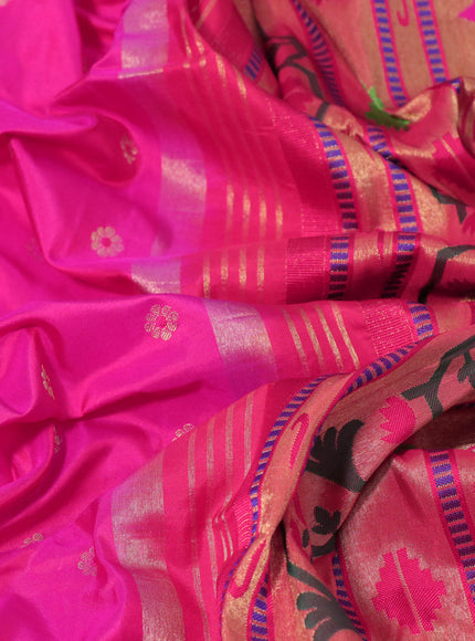 Pure paithani silk saree pink and red with allover zari woven floral buttas and zari woven muniya butta border