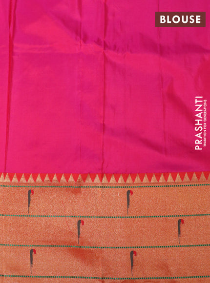 Pure paithani silk saree pink and red with allover zari woven floral buttas and zari woven muniya butta border