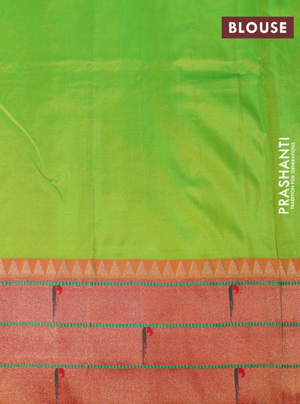 Pure paithani silk saree light green and red with allover zari woven floral buttas and zari woven muniya butta border