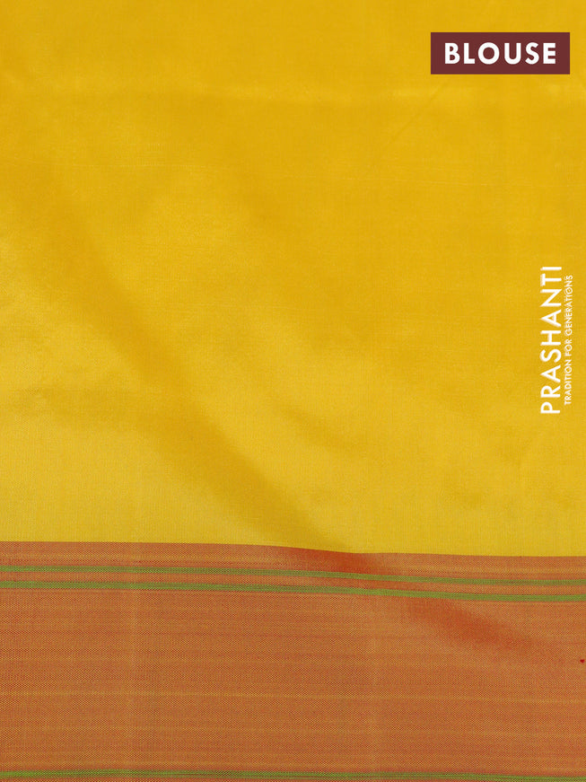 Pure paithani silk saree yellow and red with zari woven buttas and zari woven muniya border & paithani design pallu