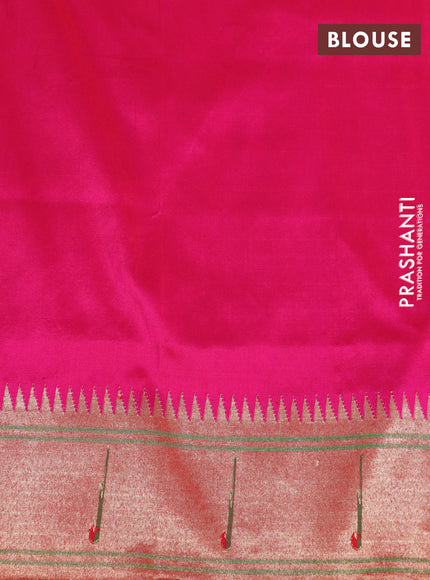 Pure paithani silk saree pink with allover zari stripe pattern and zari woven muniya border & paithani design pallu