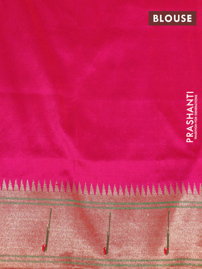 Pure paithani silk saree pink with allover zari stripe pattern and zari woven muniya border & paithani design pallu