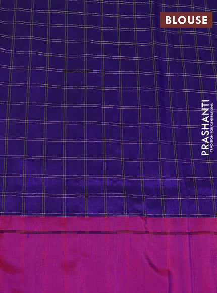 Pure paithani silk saree blue and purple with allover zari checked pattern and zari woven muniya border & paithani design pallu