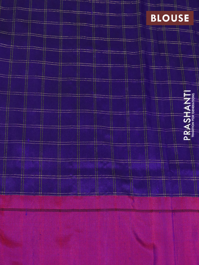 Pure paithani silk saree blue and purple with allover zari checked pattern and zari woven muniya border & paithani design pallu