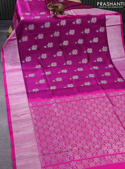 Venkatagiri silk saree dark magenta pink and pink with thread & silver zari woven buttas and long silver zari woven border