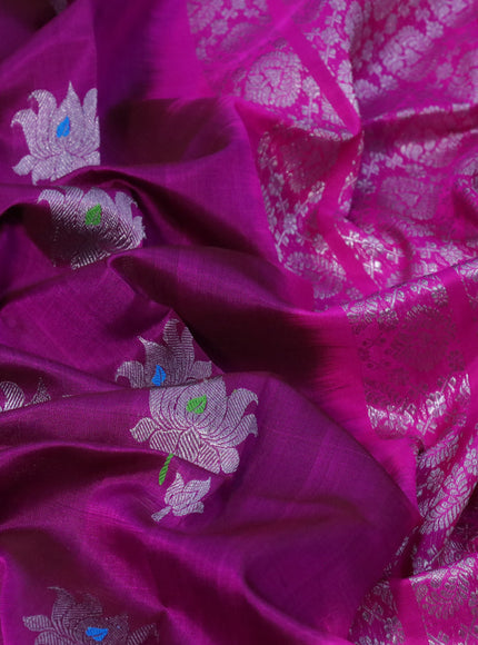 Venkatagiri silk saree dark magenta pink and pink with thread & silver zari woven buttas and long silver zari woven border