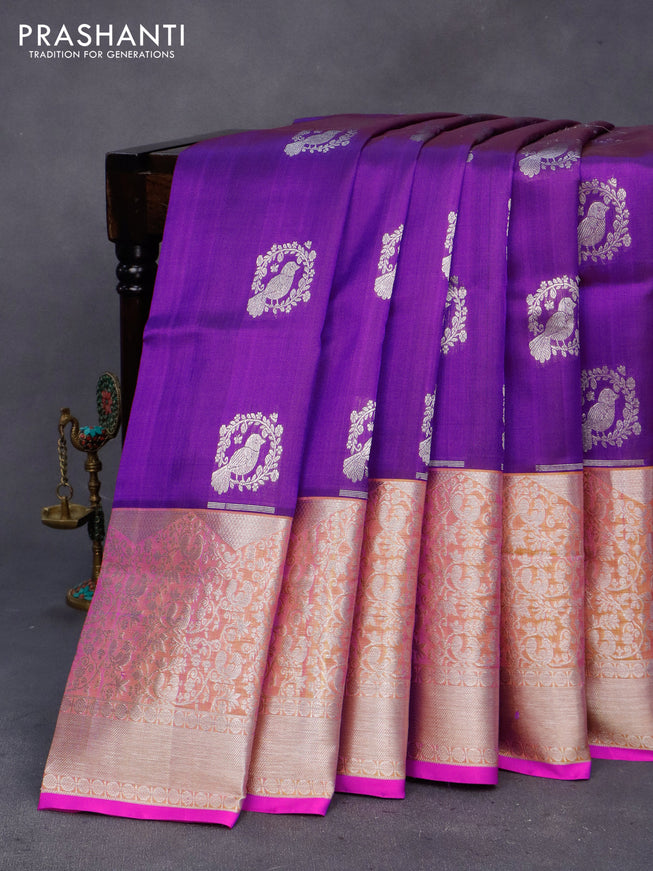 Venkatagiri silk saree purple and pink with silver zari woven buttas and long silver zari woven border