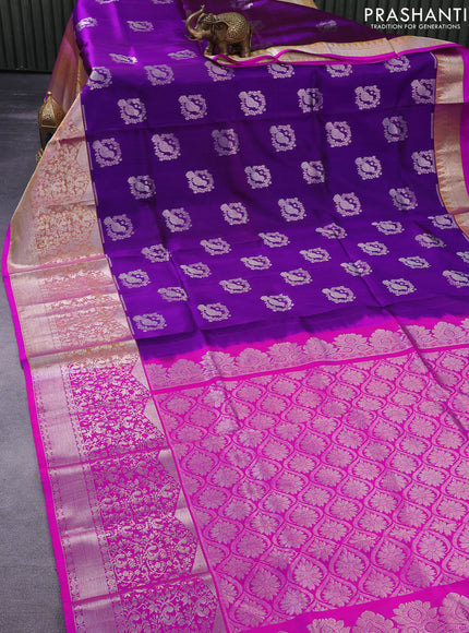 Venkatagiri silk saree purple and pink with silver zari woven buttas and long silver zari woven border