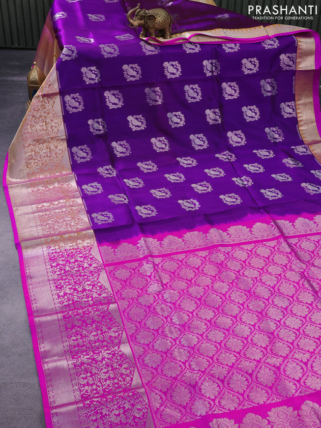 Venkatagiri silk saree purple and pink with silver zari woven buttas and long silver zari woven border