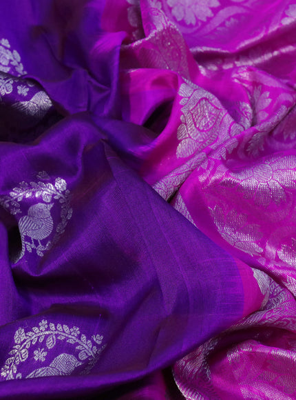 Venkatagiri silk saree purple and pink with silver zari woven buttas and long silver zari woven border