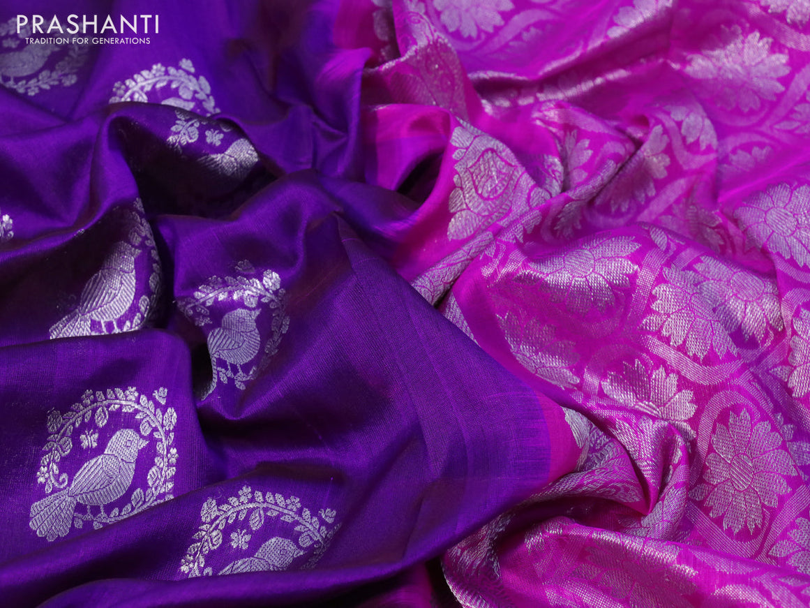 Venkatagiri silk saree purple and pink with silver zari woven buttas and long silver zari woven border