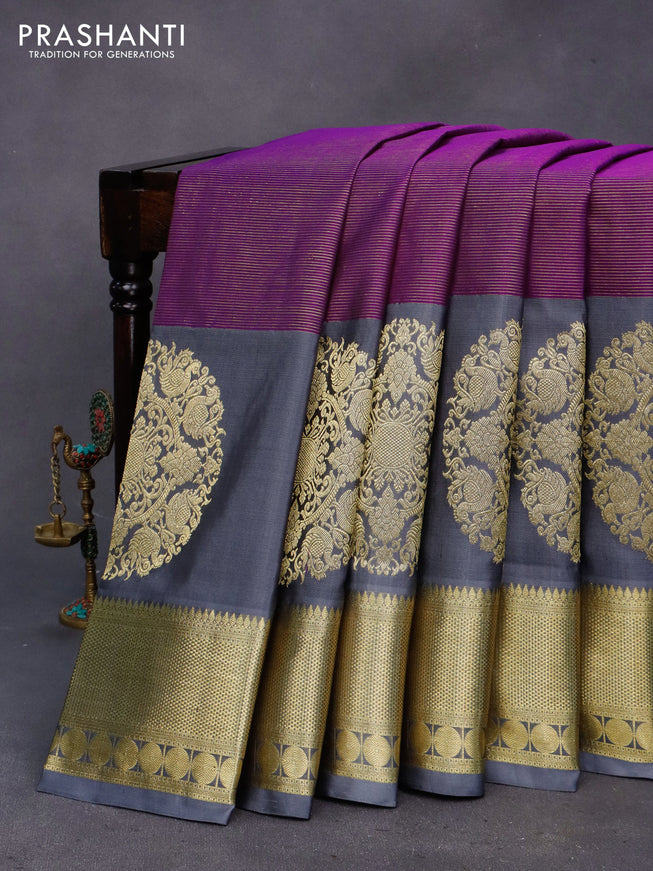 Venkatagiri silk saree purple and grey with allover zari weaves and long zari woven butta border